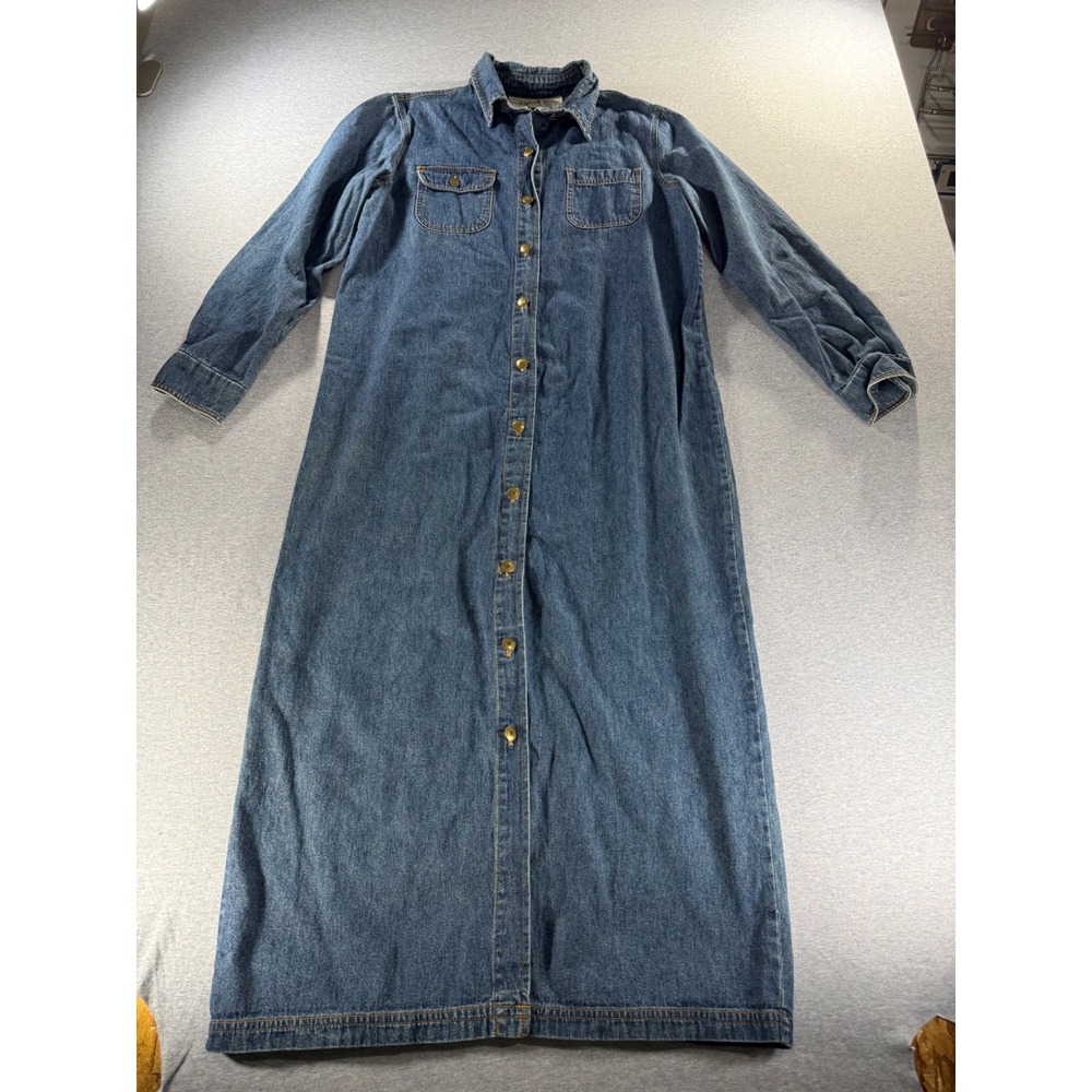 Studio Ease Womens Denim Maxi Shirt Dress Medium Wash Cotton Blue Size 12 WJ156